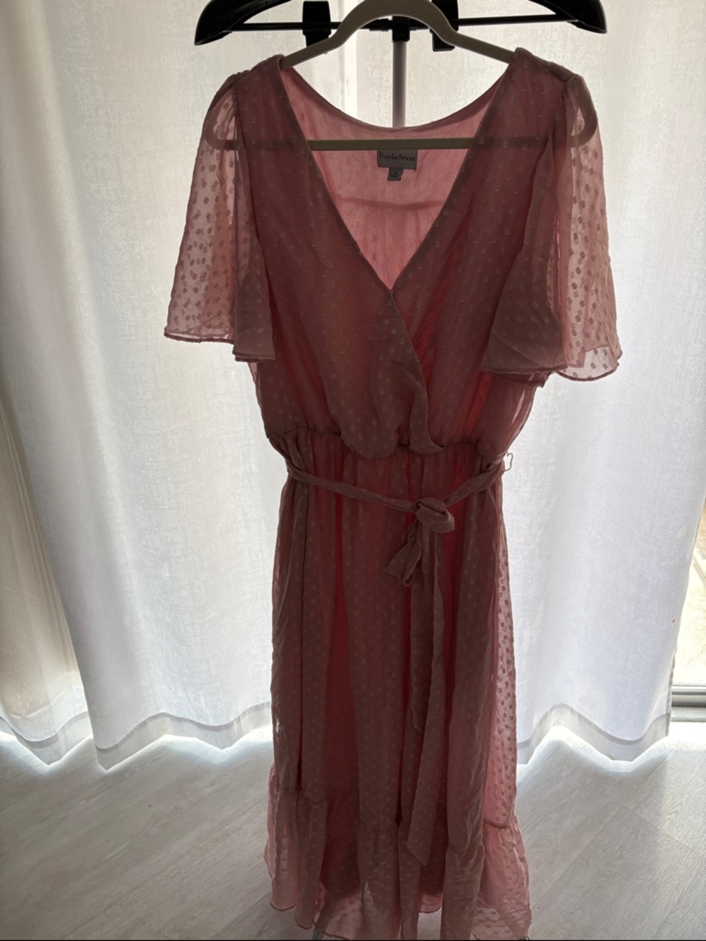 Sz16 Premier Amour Midi Wrap Dress in Dusty Rose with Tie Waist